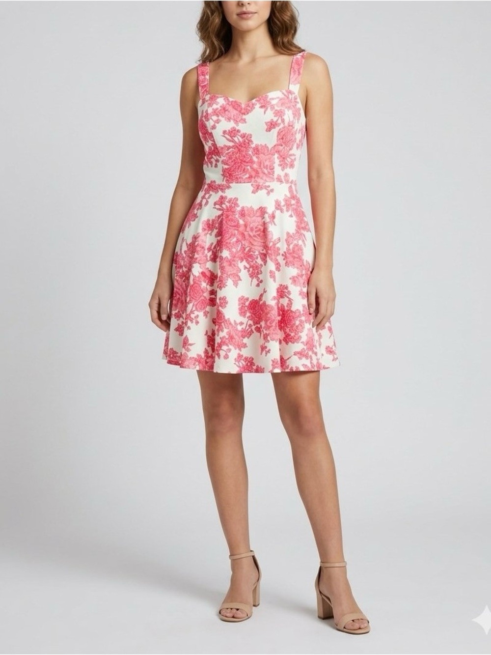 NWT City Studio Linen-Blend Pink Floral Fit & Flare Mini Dress Size 1